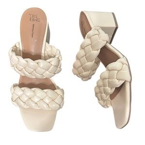 Time and Tru Cream Braided Sandals Bone color block heel memory foam size 7
